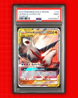 2019 POKEMON SUN & MOON LATIAS & LATIOS GX TEAM UP #113 MINT 9 - Image 1