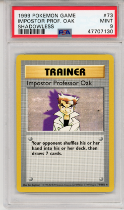 1999 POKEMON GAME IMPOSTOR PROF. OAK SHADOWLESS - PSA 9 - #73 73/102 GENUINE - Image 1