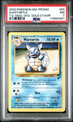 2000 POKEMON GAME PROMO WARTORTLE #63/130 WIZARD GOLD STAMP PSA 7 - Image 1