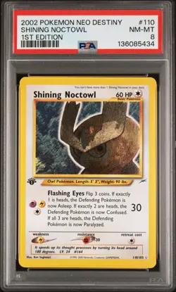 2002 POKEMON NEO DESTINY 1ST EDITION #110 SHINING NOCTOWL PSA 8 - Image 1