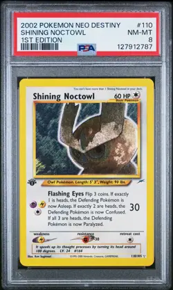 2002 POKEMON NEO DESTINY 1ST EDITION #110 SHINING NOCTOWL PSA 8 - Image 1