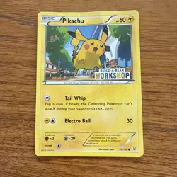 2016 Pokemon TCG Pikachu 20/108 Build-A-Bear Exclusive. Promo Stamped Card *Worn - Image 1