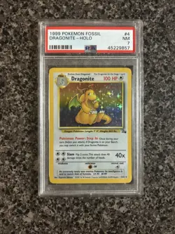 1999 Pokemon TCG Dragonite Fossil Holo Card 4/62 PSA 7 Near Mint - Image 1