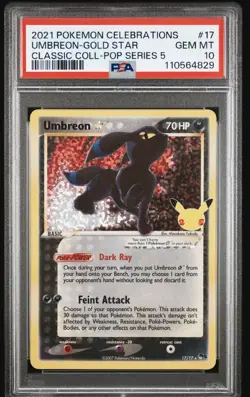 Pokemon Umbreon Gold Star 17/17 Celebrations Classic Collection Holo PSA 10 - Image 1