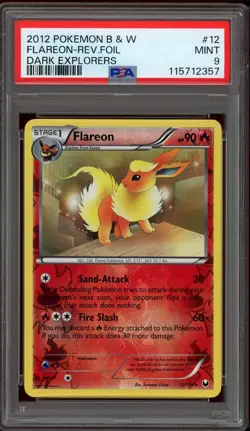 Pokemon PSA 9 Flareon 12/108 Black & White Dark Explorers Reverse Holo Mint - Image 1