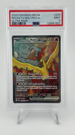 2025 POKEMON EN-DESTINED RIVALS ULTRA RARE TEAM ROCKET'S MOLTRES EX #208 PSA 9 - Image 1