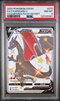 2020 POKEMON SWORD & SHIELD CHAMP'S PATH SECRET #079 FULL ART/CHARIZARD V PSA 8 - Image 1