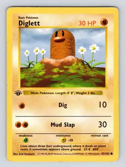 Diglett 47/102 1st Edition Shadowless Base Set Pokemon Card Game 1999 WOTC MP* - Image 1