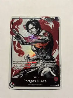 One Piece Card TCG Portgas D. Ace Alt Art Leader OP03-001 Pillars of Strength - Image 1