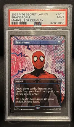 2025 MTG SECRET LAIR EN BRAINSTORM MARVEL'S SPIDER-MAN PSA 9 (7019) - Image 1