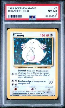 1999 POKEMON BASE SET UNLIMITED #3 CHANSEY-HOLO PSA 8 - Image 1