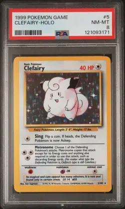 1999 POKEMON BASE SET UNLIMITED #5 CLEFAIRY-HOLO PSA 8 - Image 1