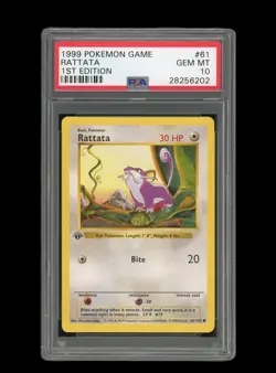 Pokemon PSA 10 GEM MINT Rattata 1st Edition Base Set Shadowless 1999 Card 61/102 - Image 1