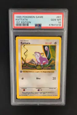 PSA 10 GEM MINT Rattata 61/102 1st Ed Shadowless Base Set Pokemon Graded Card - Image 1