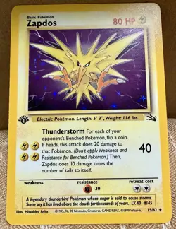Pokemon TCG Zapdos 1st Edition 15/62 Holo WOTC Fossil 1999 *LP* - Image 1