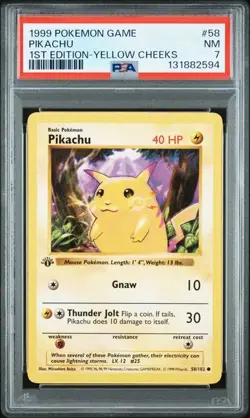 1999 POKEMON GAME #58 PIKACHU 1ST EDITION YELLOW CHEEKS PSA 7 - Image 1