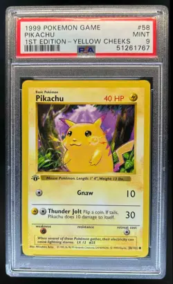 1999 Pokemon Game 1st Edition Pikachu Yellow Cheeks #58/102 PSA 9 - Image 1