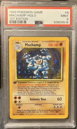Pokemon Base Set 1999 Machamp 1st Edition Holo Rare 8/102 - PSA 9 Mint - Image 1