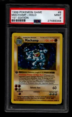 PSA 9 MINT Machamp 8/102 1st Edition Shadowless Base Set Holo 1999 Pokemon - Image 1