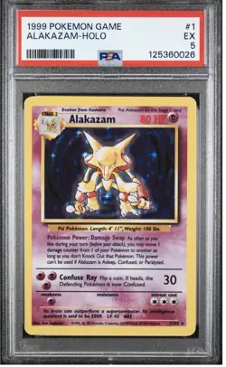 1999 Pokemon TCG Alakazam Base Set Holo Unlimited Rare Card 1/102 PSA 5 EX - Image 1