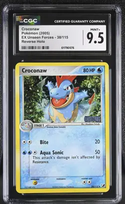 CGC 9.5 MINT+ Croconaw EX Unseen Forces 38/115 Reverse Holo STAMPED Pokemon Card - Image 1