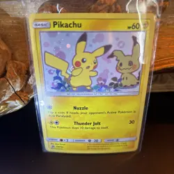 Pikachu+Mimikyu SM162 Sun & Moon Black Star Promo Swirl Holo Card TCG - Image 1