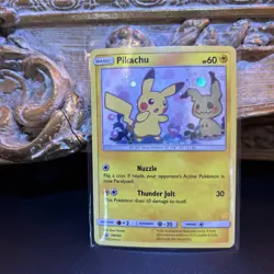 Pikachu+Mimikyu SM162 Sun & Moon Black Star Promo Swirl Holo Card TCG - Image 2