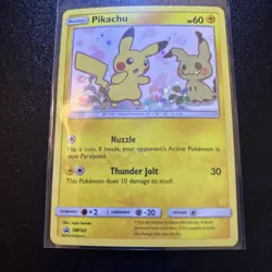 Pikachu+Mimikyu SM162 Sun & Moon Black Star Promo Swirl Holo Card TCG - Image 3