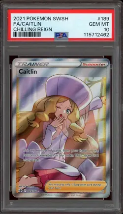 Pokemon PSA 10 Caitlin 189/198 Sword & Shield Chilling Reign Full Art Rare Mint - Image 1