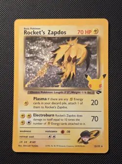 Pokemon TCG Rockets Zapdos Holo Rare Card 15/132 Celebrations, NM Condition - Image 1