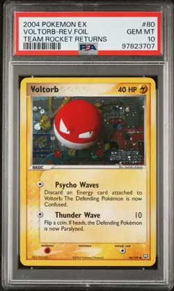 2004 Pokemon EX Team Rocket Returns Voltorb Reverse Foil Stamp #80 PSA 10 POP 8 - Image 1