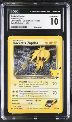 Pokemon Rocket's Zapdos 15/132 CGC Gem Mint 10 Celebrations Classic 2021 - Image 1