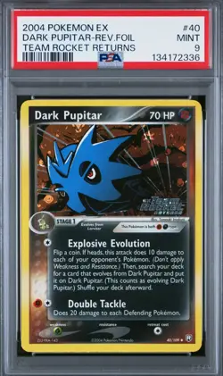 POKEMON EX TEAM ROCKET RETURNS DARK PUPITAR #40 REVERSE PSA 9 MINT #113049995 - Image 1
