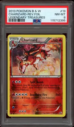 Pokemon PSA 8 Charizard 19/113 Black & White Legendary Treasures Reverse Holo NM - Image 1