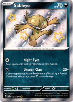 Pokemon TCG Sableye 184/091 Paldean Fates Shiny Baby Holo Rare Near Mint - Image 1