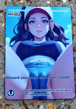 Pokemon Hilda Anima Waifu Sexy Doujin ACG DIY Trainer Full Art Card Holo NM+ - Image 1