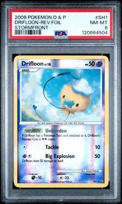 2008 POKEMON DIAMOND & PEARL STORMFRONT #SH1 DRIFLOON-REVERSE FOIL PSA 8 - Image 1