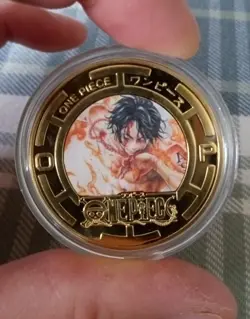 RARE One Piece Anime Portgas D. Ace Gold Plate Berry Coin In Case USA SELLER - Image 1