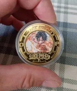 RARE One Piece Anime Portgas D. Ace Gold Plate Berry Coin In Case USA SELLER - Image 2