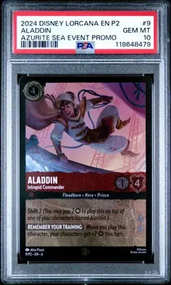2024 DISNEY LORCANA EN P2-PROMO #9 ALADDIN AZURITE SEA EVENT PROMO PSA 10 - Image 1