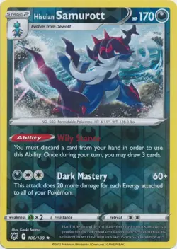 Hisuian Samurott 100/189 Reverse Holo Astral Radiance Pokemon Card NM - Image 1