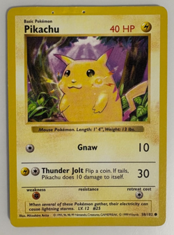 Pikachu (Yellow Cheeks) 58/102 Shadowless Pokemon Base Set Card - DAMAGED - Image 1