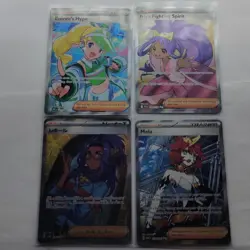 Pokemon TCG Trainer Supporter Full Art Holo Emcee, Iris, Mela 4 Cards - Image 1