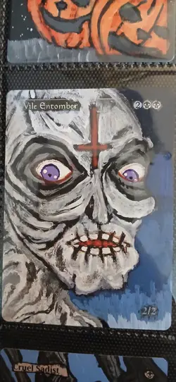 Mtg Hand Painted Altered Art Foil Vile Entomber Zombie Artwork Painting - Image 1