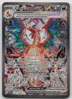 Pokemon TCG Sv03: Obsidian Flames Charizard EX Holo Card 223/197 NM - Image 1
