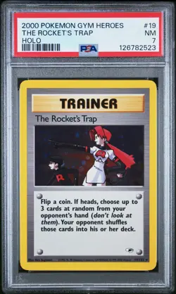 THE ROCKET'S TRAP 2000 Pokemon Gym Heroes Holo with Swirl #19 - PSA 7 - Image 1