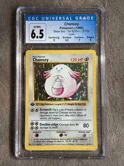 Pokemon 1999 Chansey Base Set Shadowless 1st Edition 3/102 CGC 6.5 Excellent/NM+ - Image 1