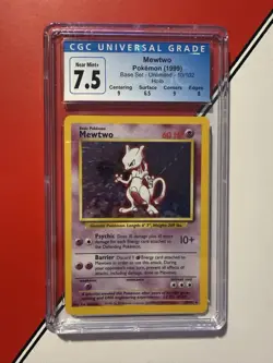 CGC 7.5 Near Mint+ Mewtwo Base Set (1999) 10/102 Holo Pokemon TCG Rare Graded - Image 1