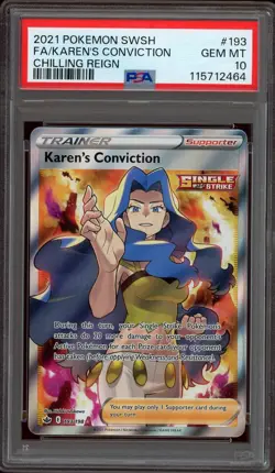 Pokemon PSA 10 Karen's Conviction 193/198 Chilling Reign Full Art Rare Mint - Image 1