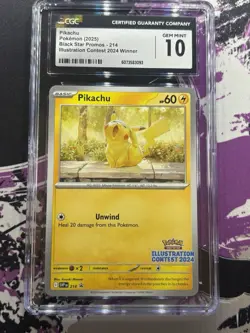 Pokemon Pikachu #214 Black Star Promo 2024 Illustration Contest CGC GEM MINT 10 - Image 1